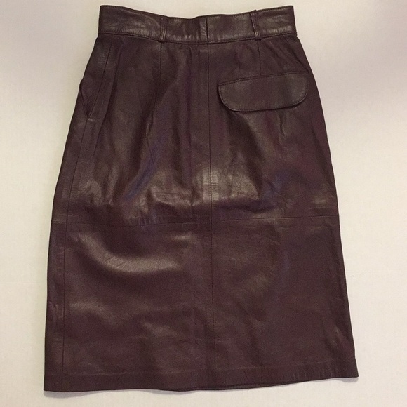 VINTAGE LEATHER SKIRT 80s JAG JEANS Pencil Oxblood Burgundy lined luxury Sz4 - Picture 3 of 9